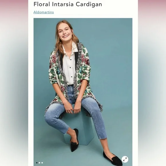 🎉RARE🎉 ANTHROPOLOGIE NWOT Aldomartins Floral Intarsia Cardigan Size L. - Picture 4 of 16